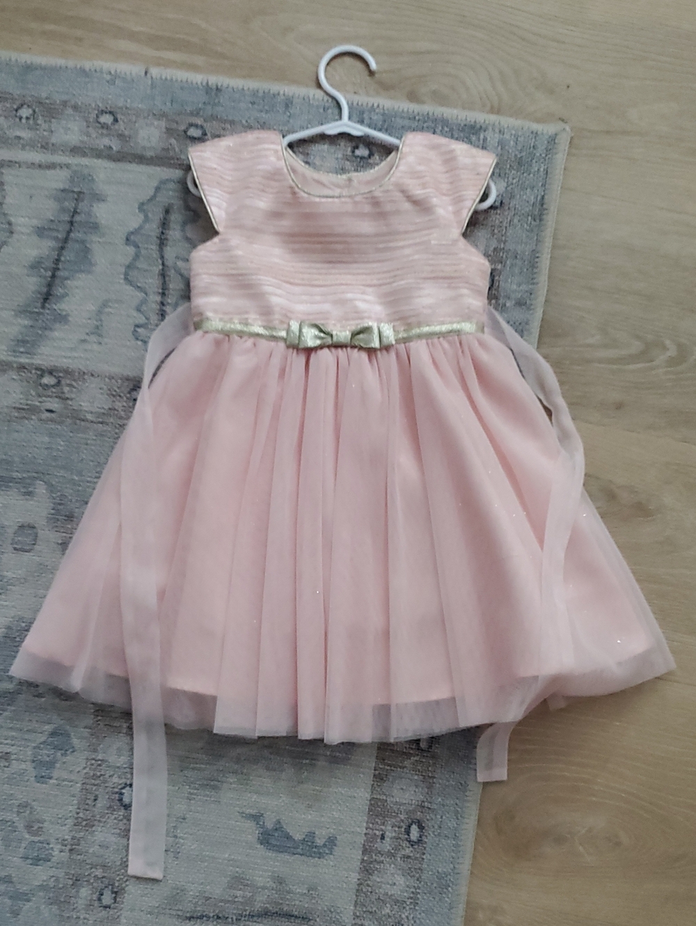 Jona Michelle Toddler Girls Pink Shimmer Tulle Dress Gold Bow Sz3
